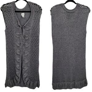 Chico's Womens 2 Cardigan Longline‎ Knit Metallic Sleeveless Medieval Duster